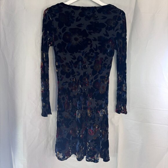 Mevisto Womens Black Multicolor Burnout Velvet Floral Long Sleeve Shift Dress - Picture 2 of 9